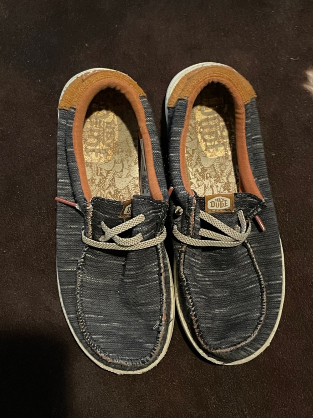 Hey Dude Men's Slip-On Loafers in Navy with Brown Trim